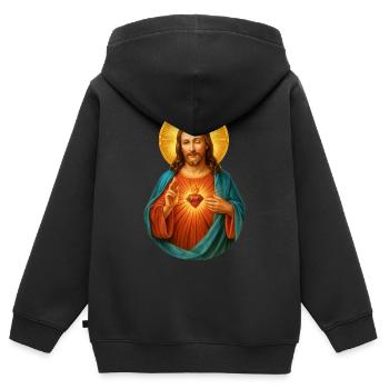 Zwinkernder Jesus Herz Jesu Strahlendes Heilsbild - Kinder Premium Organic Zip Hoodie - Schwarz - Hinten - AI Model Kid Male (0cm)
