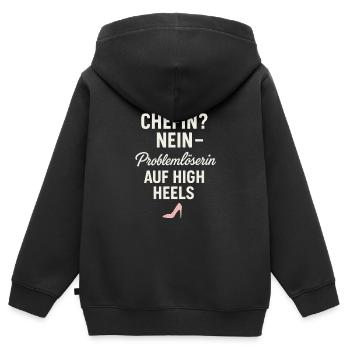 Chefin Nein – Problemlöserin auf High Heels - Kinder Premium Organic Zip Hoodie - Schwarz - Hinten - AI Model Kid Male (0cm)