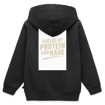FUELED BY PROTEIN AND RAGE - Kids Premium Organic Zip-up Hoodie - black - Back - AI Model Kid Male (0cm)
