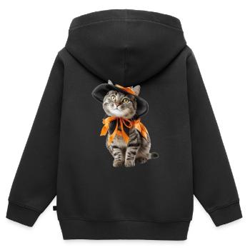 Déguisement de sorcier sorcier chat Halloween - Sweat Premium à capuche zippé enfant bio - noir - Dos - AI Model Kid Male (0cm)