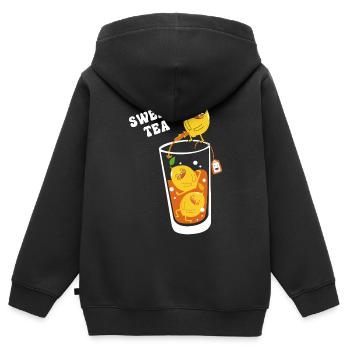 Chai Tee Thé sucré - Sweat Premium à capuche zippé enfant bio - noir - Dos - AI Model Kid Male (0cm)