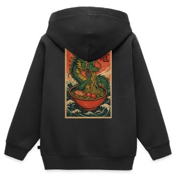 Nouilles dragon dans un bois ondulé - Sweat Premium à capuche zippé enfant bio - noir - Dos - AI Model Kid Male (0cm)
