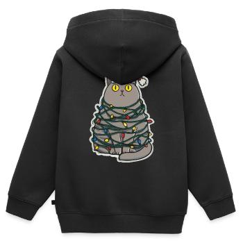 Tollpatschige Katze Weihnachten - Kinder Premium Organic Zip Hoodie - Schwarz - Hinten - AI Model Kid Male (0cm)