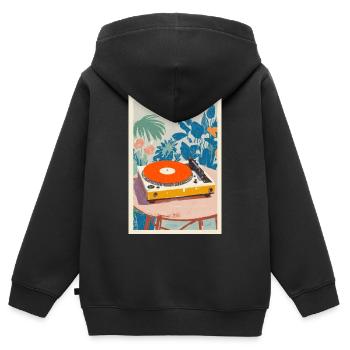 Tropical Turntable Vibe - Sweat Premium à capuche zippé enfant bio - noir - Dos - AI Model Kid Male (0cm)