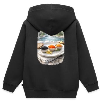Cadeaux du Grand Nord - Caviar sur la rive de la rivière - Sweat Premium à capuche zippé enfant bio - noir - Dos - AI Model Kid Male (0cm)