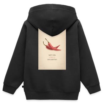 Mit dir Chilli am liebsten - Kinder Premium Organic Zip Hoodie - Schwarz - Hinten - AI Model Kid Male (0cm)