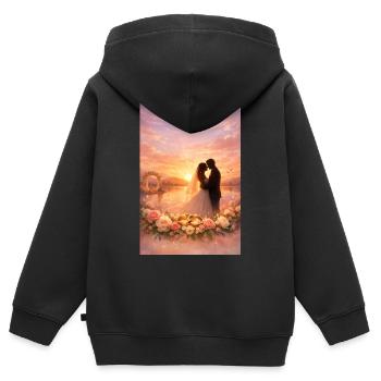 Rêves de mariage au coucher du soleil - Sweat Premium à capuche zippé enfant bio - noir - Dos - AI Model Kid Male (0cm)