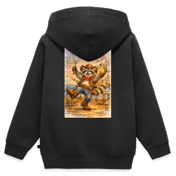 Cowboy raton laveur avec bocal de lucioles - Sweat Premium à capuche zippé enfant bio - noir - Dos - AI Model Kid Male (0cm)