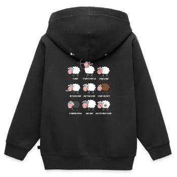 Un peu de connaissances moutons - Sweat Premium à capuche zippé enfant bio - noir - Dos - AI Model Kid Male (0cm)