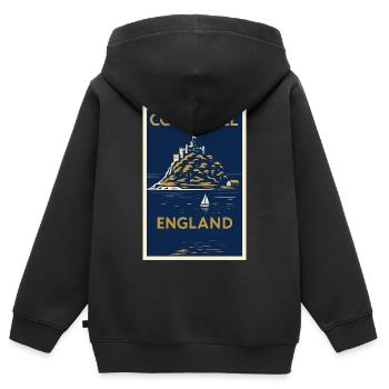 Cornwall, Angleterre – Affiche de voyage Art déco - Sweat Premium à capuche zippé enfant bio - noir - Dos - AI Model Kid Male (0cm)