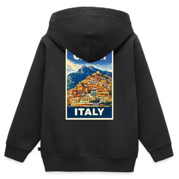 Capri Italie – Affiche de voyage vintage en Méditerranée - Sweat Premium à capuche zippé enfant bio - noir - Dos - AI Model Kid Male (0cm)