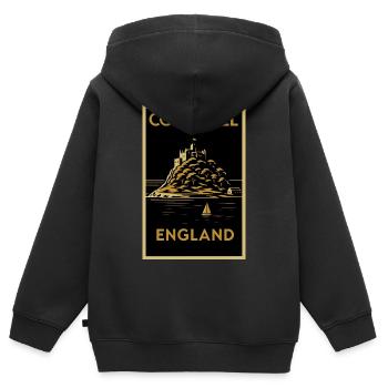 Cornwall, Angleterre – Affiche de voyage Art déco - Sweat Premium à capuche zippé enfant bio - noir - Dos - AI Model Kid Male (0cm)