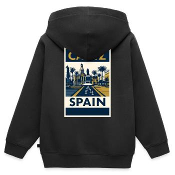 Cádiz Spanien – Retro Reiseposter Navy/Gold - Kinder Premium Organic Zip Hoodie - Schwarz - Hinten - AI Model Kid Male (0cm)