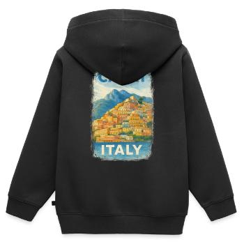 Capri Italie – Aquarelle Avis de voyage Méditerranée - Sweat Premium à capuche zippé enfant bio - noir - Dos - AI Model Kid Male (0cm)