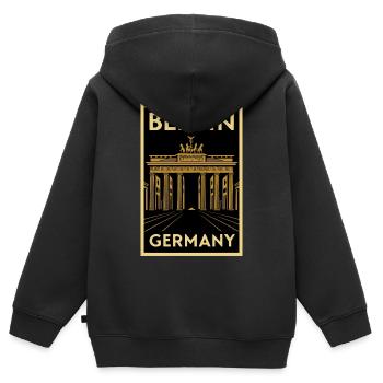 Affiche Art déco Berlin – Porte de Brandebourg - Sweat Premium à capuche zippé enfant bio - noir - Dos - AI Model Kid Male (0cm)