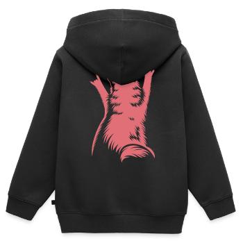 Vue arrière du Chat de Roche – Cornes de Diable - Sweat Premium à capuche zippé enfant bio - noir - Dos - AI Model Kid Male (0cm)