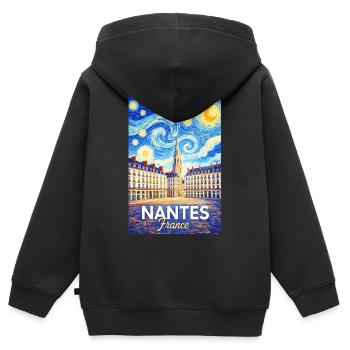Nantes, Frankreich - Kinder Premium Organic Zip Hoodie - Schwarz - Hinten - AI Model Kid Male (0cm)