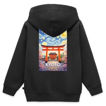 Kyoto Japan - Kinder Premium Organic Zip Hoodie - Schwarz - Hinten - AI Model Kid Male (0cm)