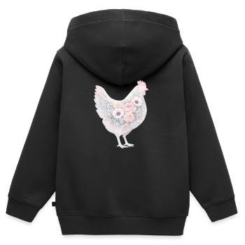 Peinture aquarelle de poule poule - Sweat Premium à capuche zippé enfant bio - noir - Dos - AI Model Kid Male (0cm)
