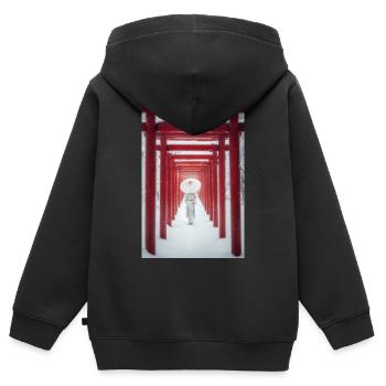 Roter Torii Schneepfad-Kimono - Kinder Premium Organic Zip Hoodie - Schwarz - Hinten - AI Model Kid Male (0cm)