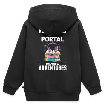 Audiobooks Are My Portal To Endless Adventures - Kinder Premium Organic Zip Hoodie - Schwarz - Hinten - AI Model Kid Male (0cm)