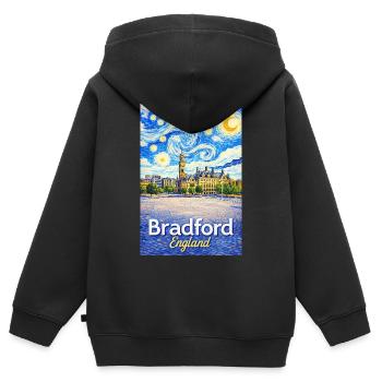 Bradford England Sternenwirbel - Kinder Premium Organic Zip Hoodie - Schwarz - Hinten - AI Model Kid Male (0cm)