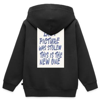 Last Picture Was Stolen Statement Design - Kinder Premium Organic Zip Hoodie - Schwarz - Hinten - AI Model Kid Male (0cm)