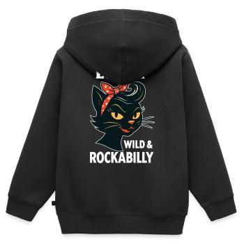 Lucky, Wild & Rockabilly : Black Retro Cat - Sweat Premium à capuche zippé enfant bio - noir - Dos - AI Model Kid Male (0cm)