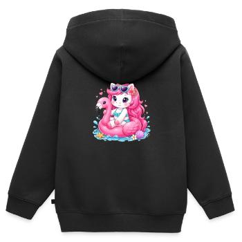 Einhorn-Flamingo-Schwimmer - Kinder Premium Organic Zip Hoodie - Schwarz - Hinten - AI Model Kid Male (0cm)