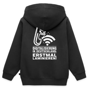 Erstmal laminieren, Digitalisierungs Satire - Kinder Premium Organic Zip Hoodie - Schwarz - Hinten - AI Model Kid Male (0cm)