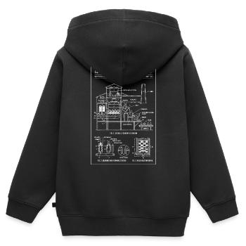 Plan de la verrerie - Sweat Premium à capuche zippé enfant bio - noir - Dos - AI Model Kid Male (0cm)