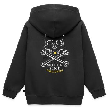 Collection de moto Skull & Bolts - Sweat Premium à capuche zippé enfant bio - noir - Dos - AI Model Kid Male (0cm)