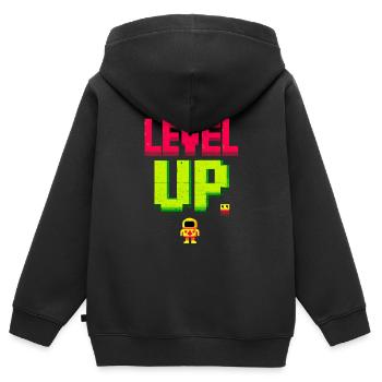 Level Up Pixel Hero Retro - Kids Premium Organic Zip-up Hoodie - black - Back - AI Model Kid Male (0cm)