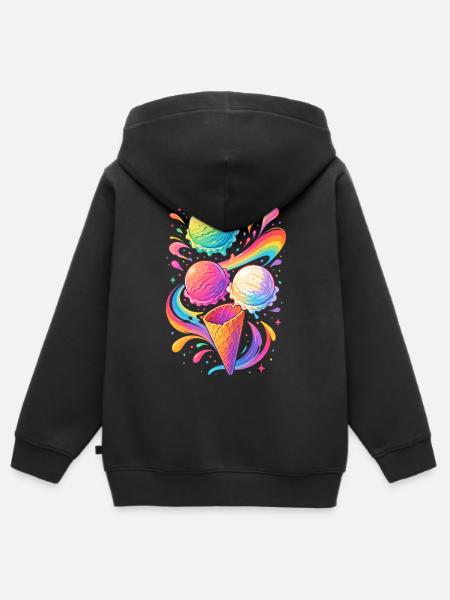Buntes Eiscreme Motiv mit Regenbogen - Kinder Premium Organic Zip Hoodie - Schwarz