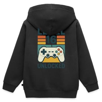 Level 16 Freigeschaltet Controller 16er Geburtstag - Kinder Premium Organic Zip Hoodie - Schwarz - Hinten - AI Model Kid Male (0cm)