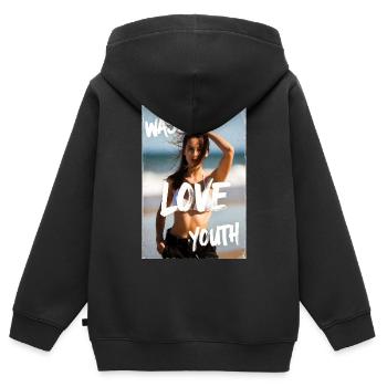 W*st*d Love Youth Strandlook - Kinder Premium Organic Zip Hoodie - Schwarz - Hinten - AI Model Kid Male (0cm)