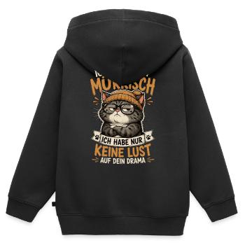 Ich Habe Keine Lust Auf Dein Drama Katze - Kinder Premium Organic Zip Hoodie - Schwarz - Hinten - AI Model Kid Male (0cm)
