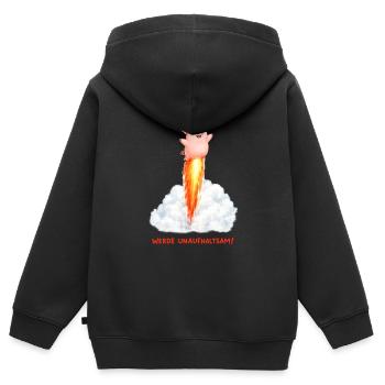 Raketen Schwein Unaufhaltsam - Kinder Premium Organic Zip Hoodie - Schwarz - Hinten - AI Model Kid Male (0cm)