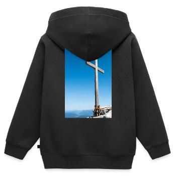 Gipfelkreuz in den deutschen Alpen - Kinder Premium Organic Zip Hoodie - Schwarz - Hinten - AI Model Kid Male (0cm)