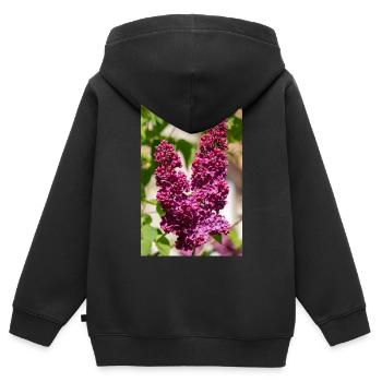 Lilas en fleurs dans le jardin printanier - Sweat Premium à capuche zippé enfant bio - noir - Dos - AI Model Kid Male (0cm)