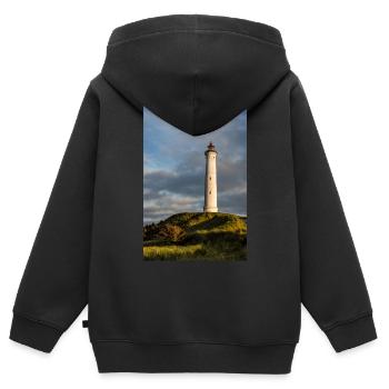 Leuchtturm Lyngvig Fyr in Dänemark - Kinder Premium Organic Zip Hoodie - Schwarz - Hinten - AI Model Kid Male (0cm)