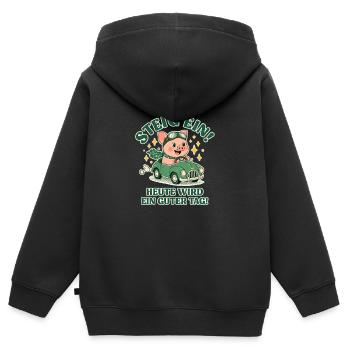 Steig ein Heute wird ein guter Tag - Kinder Premium Organic Zip Hoodie - Schwarz - Hinten - AI Model Kid Male (0cm)