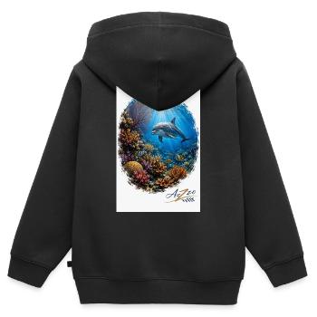 Unterwasser-Delfinenszene im Korallenwald - Kinder Premium Organic Zip Hoodie - Schwarz - Hinten - AI Model Kid Male (0cm)