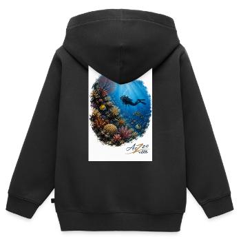 Azzo Unterwasser-Abenteuer - Kinder Premium Organic Zip Hoodie - Schwarz - Hinten - AI Model Kid Male (0cm)