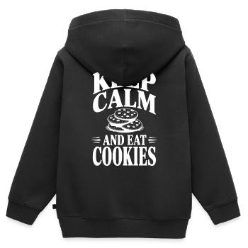 Bleib ruhig und iss Kekse - Kinder Premium Organic Zip Hoodie - Schwarz - Hinten - AI Model Kid Male (0cm)