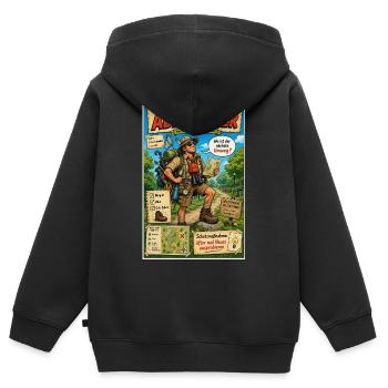 Abenteurer – immer ausgetretene Pfade verlassen - Kinder Premium Organic Zip Hoodie - Schwarz - Hinten - AI Model Kid Male (0cm)