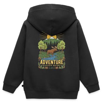 Sonnenaufgangs-Elch Waldlandschaft - Kinder Premium Organic Zip Hoodie - Schwarz - Hinten - AI Model Kid Male (0cm)