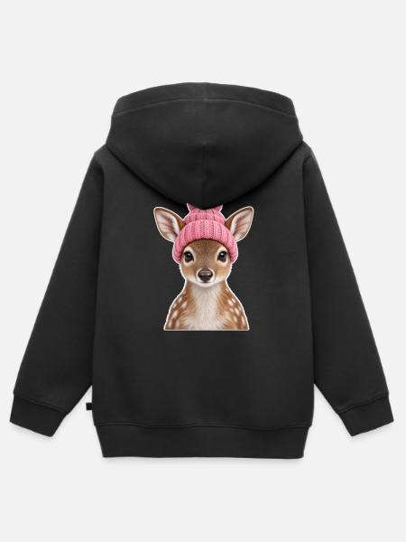 Rentierchen mit pinker Pomponmütze - Kinder Premium Organic Zip Hoodie - Schwarz