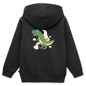 Unicorn Riding On Dinosaur - Sweat Premium à capuche zippé enfant bio - noir - Dos - AI Model Kid Male (0cm)