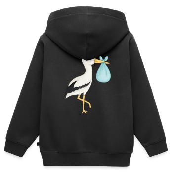 mignonne cigogne turquoise - Sweat Premium à capuche zippé enfant bio - noir - Dos - AI Model Kid Male (0cm)